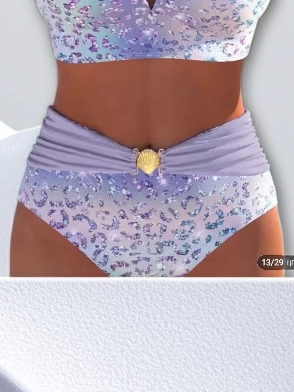 Pastel Lilac Mermaid Shell High-Waist Bikini Bottoms--New